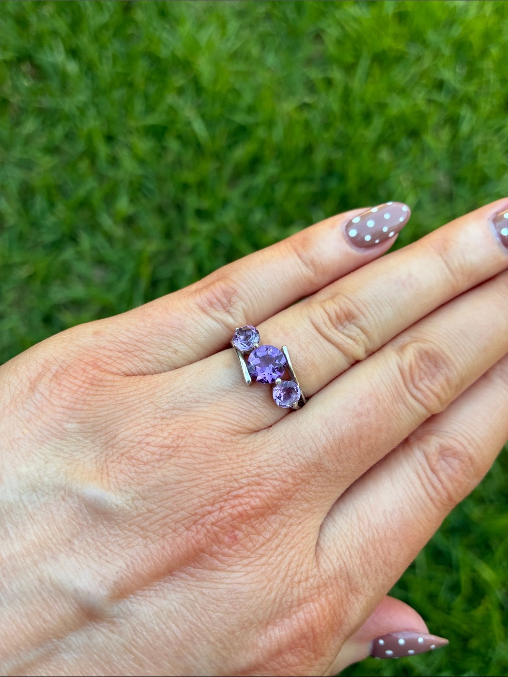 Sterling Silver Triple Amethyst Ring - Purple Gemstone Fashion Ring